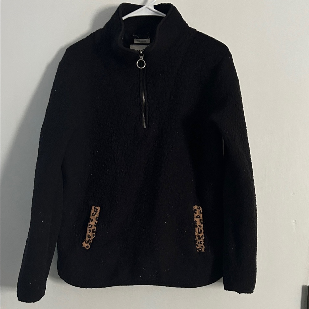 Thread & Supply Black Cozy Sweater with Leopard Accents